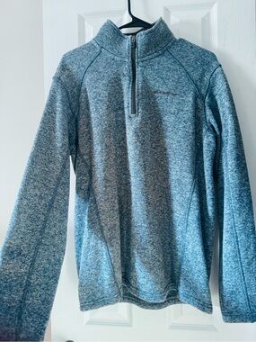 Eddie Bauer Light Blue/Denim Color Heather Quarter-Zip Pullover Fleece